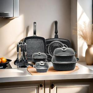 Ensemble de casseroles et poêles de cuisine professionnelles de 11 pièces Poêles à frire antiadhésives Batterie de cuisine en aluminium moulé sous pression - Product Image 5