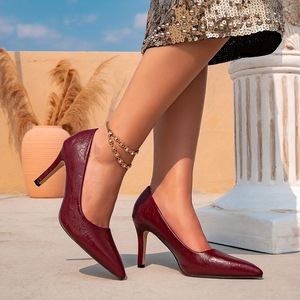 Chaussures à talons hauts pour femmes Huizhou, talon aiguille rouge bordeaux, style <span class=keywords><strong>simple</strong></span> et élégant pour soirée - Product Image 4