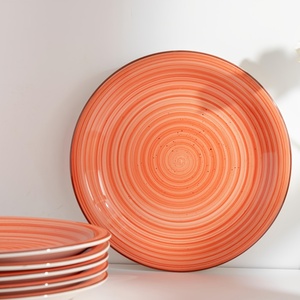 จานเซรามิคสีส้มลายเกลียว งานเพ้นท์มือคุณภาพพรีเมียม ภาชนะสำหรับรับประทานอาหาร ขายส่งสำหรับงานแต่งงาน โรงแรม ร้านอาหาร - Product Image 1