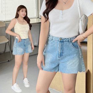 Shorts de Mezclilla para Mujer Runqi N7695, Azules, con Dobladillo Deshilachado, Cintura Alta, Diseño con Bolsillos, Algodón, Tallas Grandes - Product Image 5