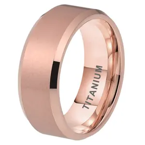 Coolstyle Jewelry 8mm Beveled Edges Matte Wholesale Rose Gold Titanium Ring For Men Women Fashion Engagement Wedding Band