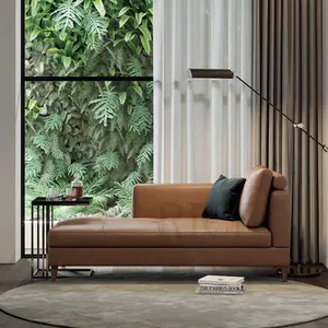 Chaise longue en cuir marron, canapé de salon, main droite, style contemporain rétro, moderne, vintage