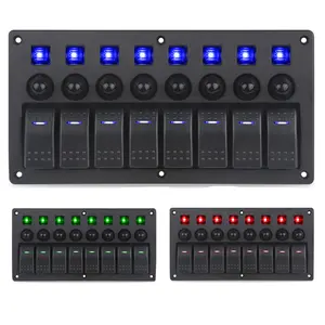 8 Gang Switch Painel Car Styling Waterproof 12V Car Auto Boat Marine Red Led Rocker Switch Painel Circuit Breakers com fusível