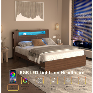 Modern Adjustable Floating <b>Queen</b> <b>Bed</b> Frame with LED Lights Charging Station Storage Headboard - Product Image 2