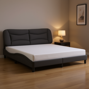 Upholstered Bed <b>Frame</b> Dark <b>Grey</b> Faux Leather Modern Design Queen Size Bedroom Furniture - Product Image 2