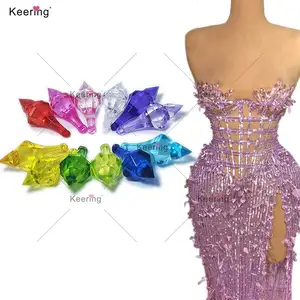 Colgante de punta de gota de plástico para decoración de boda DIY, material de diamante, cuentas de piedra acrílica transparente para vestido