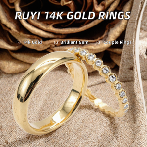 Anillo de Compromiso y Matrimonio Clásico de Oro Amarillo Sólido de 14k con Diamantes Ruyi 2024 para Hombre y Mujer, Certificado por IGI - Product Image 2
