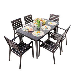 Ensemble de jardin extérieur 6 places, table et chaises en alliage d'aluminium, résistant aux intempéries, mobilier de cour contemporain - Product Image 1