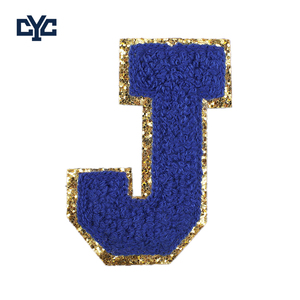 Broderie de serviette DIY avec lettres bleu roi, <span class=keywords><strong>taille</strong></span> de police personnalisée, alphabet initial, paillettes colorées, bordure en sequins dorés, thermocollant en chenille - Product Image 3