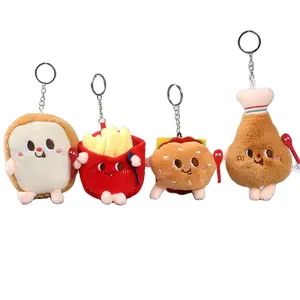 Kawaii thực phẩm sang trọng Keychain bánh mì hamburger Hot Dog khoai tây chiên mềm nhồi bông plushies Móc khóa đồ chơi