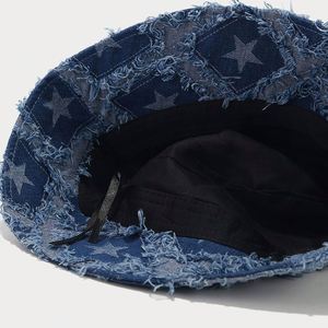 Wholesale Autumn New Arrival Stars Frayed Distressed Pattern Jean Denim Bucket <b>Hat</b> Women Men Outdoor Street Sun <b>Hat</b> - Product Image 5