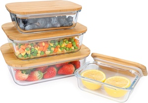 EcoFriendly Kính <span class=keywords><strong>container</strong></span> cho thực phẩm lưu trữ Hộp Ăn Trưa làm việc với tre có nắp đậy - Product Image 6