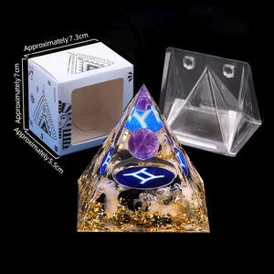 2165-Dodici Segni Zodiacali Sfera di Cristallo Ametista Dorata 5cm con Piramide, Ornamento da Scrivania in Resina Levigata per Casa e Ufficio - Product Image 4