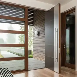 2024年最新デザインモダン住宅無垢材ピボットドアヴィラ玄関特大パネルピボット木製ドアデザイン