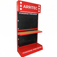 Présentoirs d'outils lumineux en acier autoportants personnalisés avec étagère en bois réglable pour quincaillerie