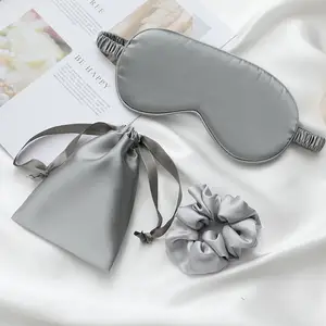 3 Piece Satin Air Travel Eye Mask Set with Drawstring Bag and Hair Scrunchie Hairband