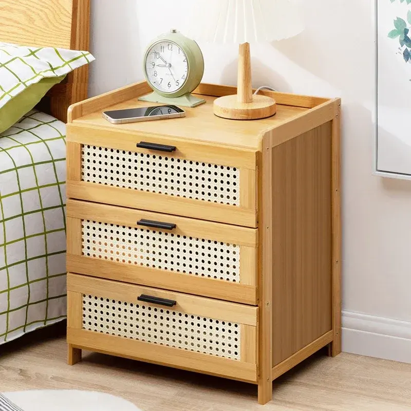 Bamboo Nightstand Modern End Table with Drawer, Bedside Table with Open Storage for Bedroom
