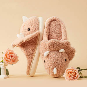 Home Winter Women Fluffy Slippers Cartoon Dinosaur Warm Fur Shoes Men Couple Non-slip Mute Bedroom Slipper <strong>Funny</strong> <strong>Flip</strong> <strong>Flops</strong> - Product Image 1