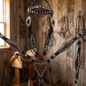 <b>Red</b> <b>Croc</b> Flower Studded Soft Natural Leather Customizable Horse Tack Set Lightweight English Saddle Horse Riding Items Including - Product Image 3