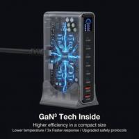 Station de charge de bureau GaN³ 670W avec affichage numérique de la puissance, 6 ports USB-C PD, 2 ports USB-A QC, chargeur Hub PD 140W pour ordinateur portable, PC, téléphone et tablette