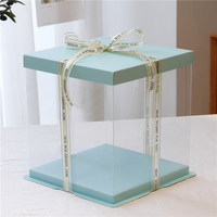 Boîte à gâteau d'anniversaire transparente bleue 4 6 8 10 12 pouces, simple ou double couche, extra-haute, carrée, en plastique PET, alimentaire