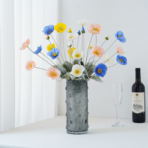 Bouquet de fleurs artificielles en soie, pavot floqué, haute simulation, décoration intérieure, accessoires de photographie de mariage - Product Image 3