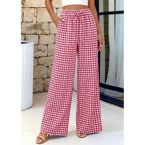 Gingham Pajama <b>Pants</b> Women Lightweight Cotton Wide Leg Palazzo <b>Plaid</b> Trousers Summer Casual Breathable <b>PJ</b> Bottoms - Product Image 4
