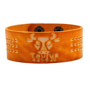 Pulsera de Cuero con Diseño de Constelación de Aries, Banda Ancha Naranja, Joyería Unisex, Artículo de Regalo - Product Image 4