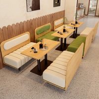 Ensemble table et chaises de banquette murale 2 places en bois massif, personnalisable, style moderne et minimaliste, pour usage commercial (café, restaurant)