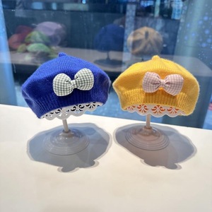 Béret pour bébé fille, nouveau-né, tout-petit, enfant, <span class=keywords><strong>tricot</strong></span>é, style princesse, avec nœud mignon, couleur unie, casquette de peintre - Product Image 4