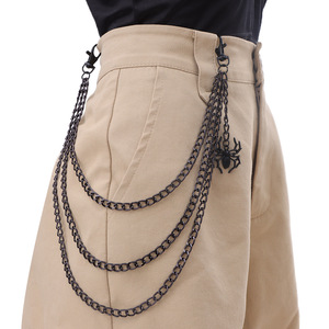 Cadena de cintura unisex de doble capa con colgante de araña para uso diario, joyería de moda hip hop, aleación de zinc, color negro. - Product Image 1