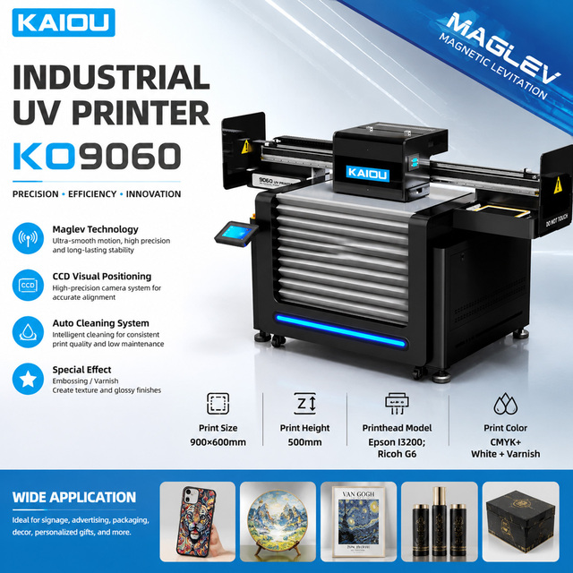 KAIOU KO9060 Industrial UV Printer UV Flatbed Printer with CCD Camera Magnetic Levitation Ricoh G6 Epson I3200-U