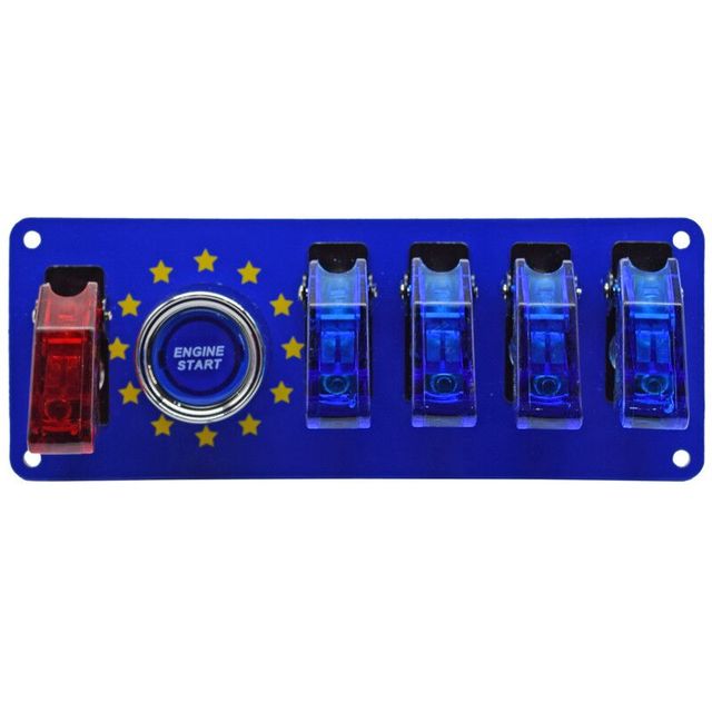 12V Racing Car Switch Panel With Ignition Switch & 5 Toggle Switch Button