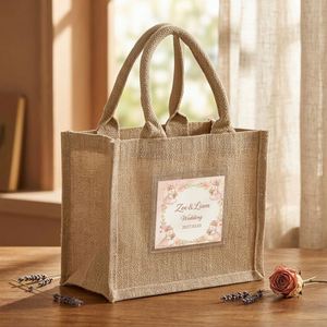 Bolsas de Yute con Diseño de Dibujos Animados para Bodas, Asas Naturales, Logotipo Impreso, Bolsas al por Mayor para Recepciones, Compras Diarias y Uso General - Product Image 1