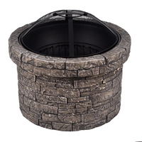 SEJR Brasero d'extérieur rond en pierre moulée MGO, pour jardin, en oxyde de magnésium, pour brûler du bois, bol à feu de 18 pouces, avec grille à charbon et pique à brasero