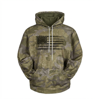 Hoodie Pria dengan Logo Kustom Grafis Bendera Amerika Gaya Berburu Pullover Sweatshirt Pola Daun Hoodie