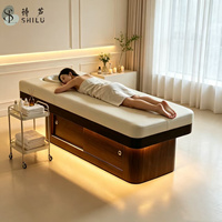 Lit de massage électrique moderne de luxe avec armoire de rangement, personnalisable, plusieurs couleurs, cuir PU, éponge haute densité, cadre en bois
