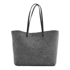 Customized color felt tote bag vegan leather straps,morden style custom eco-friendly hand made large felt tote bag ladies