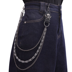 Chaîne de taille style punk multicouche robuste avec étiquette en cuir tête de mort, chaîne de pantalon unisexe tendance - Product Image 4