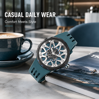 Montre mécanique automatique squelette OEM en gros, étanche, avec verre saphir, cadran lumineux et bracelet en silicone souple