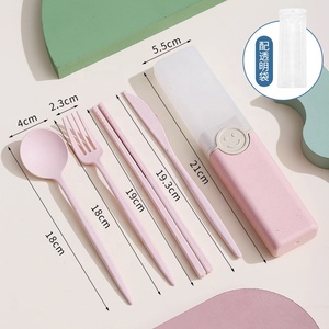 Xách Tay Sinh Thái Thân Thiện Rơm Lúa Mì Bộ Đồ Ăn Đặt Rơm Lúa Mì Sợi 4Pcs Dao Kéo Dao Đũa Nĩa Và Muỗng Bộ Đồ Ăn - Product Image 6