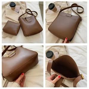 2 Pcs/set Vintage Simple <b>Small</b> PU Leather Bucket Crossbody <b>Bags</b> for Women Designer Lady Luxury <b>Black</b> Shoulder Handbags - Product Image 6