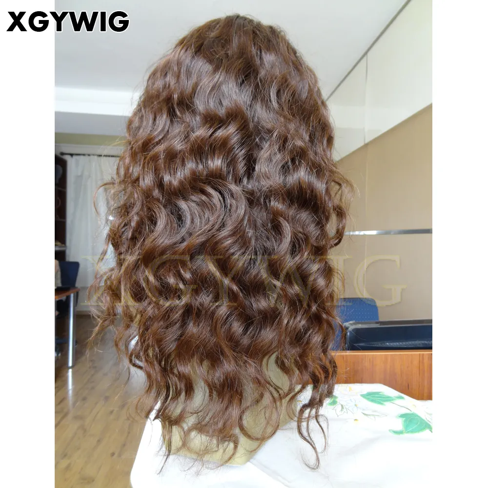 Saham 8 "-26" Warna 2 # Gelap Coklat Kemerahan Dalam Tubuh Gelombang 4.5 Inch Perpisahan 13X4 Perawan Rambut Malaysia Lace Front Wig