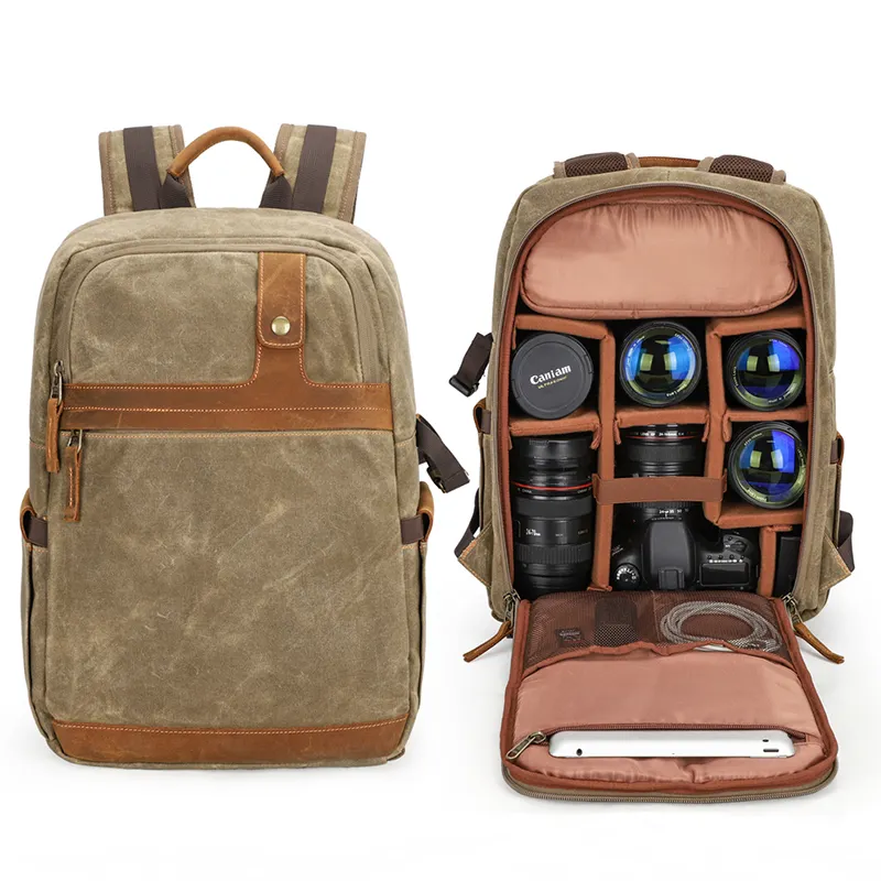 حقيبة كلاسيكية من قماش كانفا بتصميم لطيف حقيبة مضادة للماء للتصوير حقيبة كاميرا DSLR قماشية كبيرة