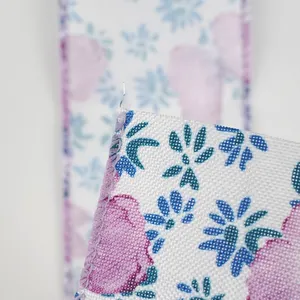 Venta al por mayor personalizado flor púrpura mariposa regalo envoltura con cable borde cinta para fiesta DIY artesanía primavera coronas arco Decoración
