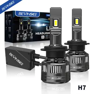 Bevinsee 2x V45 lampu depan LED 120W, lampu sorot rendah tinggi Kit 22000LM 6500K bohlam LED H4 9005 9006 9012 H11 H7 H1
