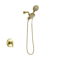 Système de douche de salle de bains 2-en-1 à double fonction contemporaine 35 réglages Massage par la pluie à main Jet de pulvérisation Finition laiton brossé