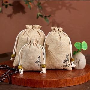 Customized Fashion Linen Lotus Flower Bag with Recyclable Top <b>Opening</b> for Dust Protection Buddhist Beads Bracelets <b>Storage</b> - Product Image 1