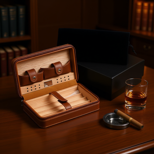 Humidor de Cigarros de Lujo Db Hecho a Mano con Encendedor, Estuche Rectangular Metálico para Accesorios de Fumar, Color Marrón - Product Image 2