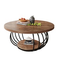 Table basse ronde moderne avec structure métallique durable et étagère de rangement en bois massif, table d'appoint écologique pour salon